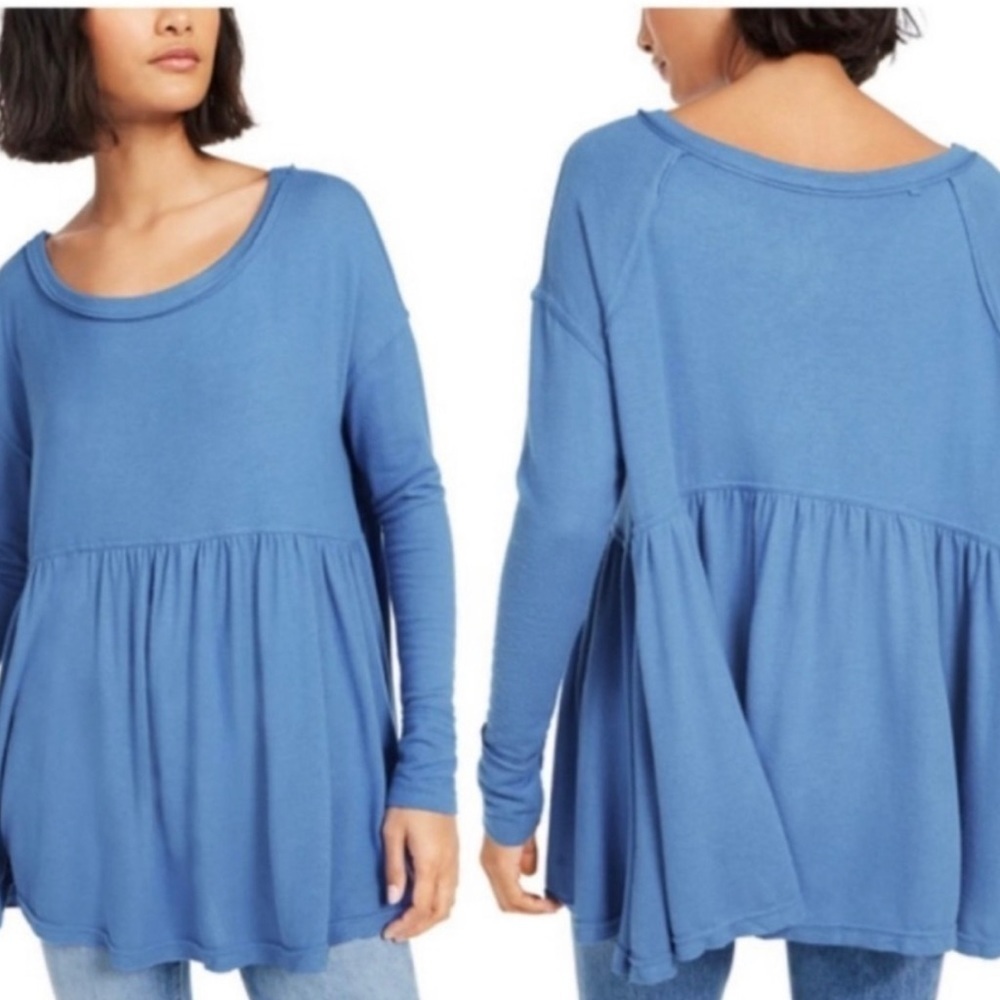 Free People Forever Your Girl Babydoll Blue Top - Picture 4 of 13